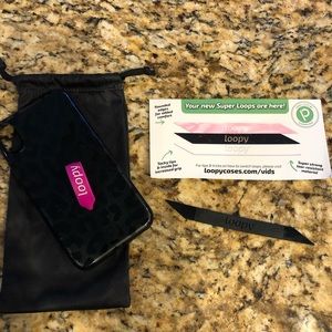 iPhone X midnight leopard loopy case with black and pink loops